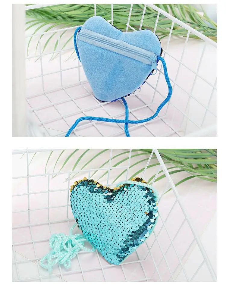 Sequins Heart Shape Shoulder Coin Bag for Girls