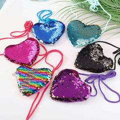Sequins Heart Shape Shoulder Coin Bag for Girls