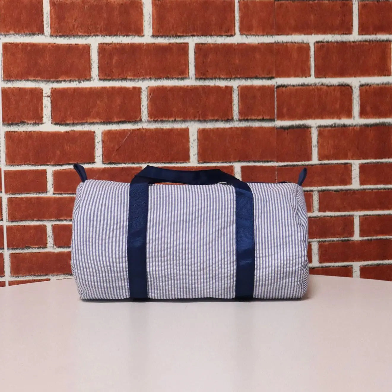 Kids Toddler Seersucker Duffle Navy/purple Striped Personalized Baby Duffle