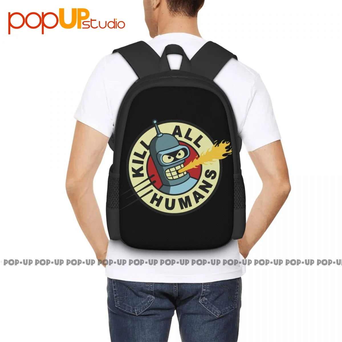 Kill All Humans Bender Robot Beer Movie Tv Poster Art Uk Backpack