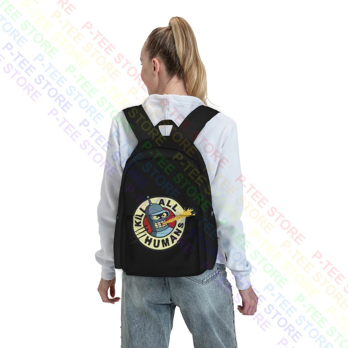 Kill All Humans Bender Robot Beer Movie Tv Poster Art Uk Large Capacity Backpack