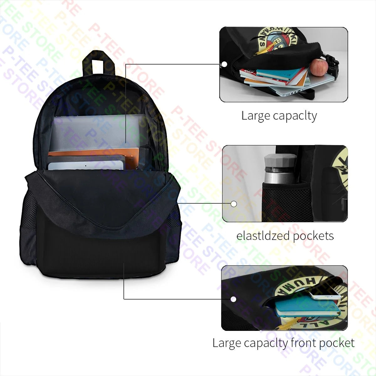 Kill All Humans Bender Robot Beer Movie Tv Poster Art Uk Large Capacity Backpack