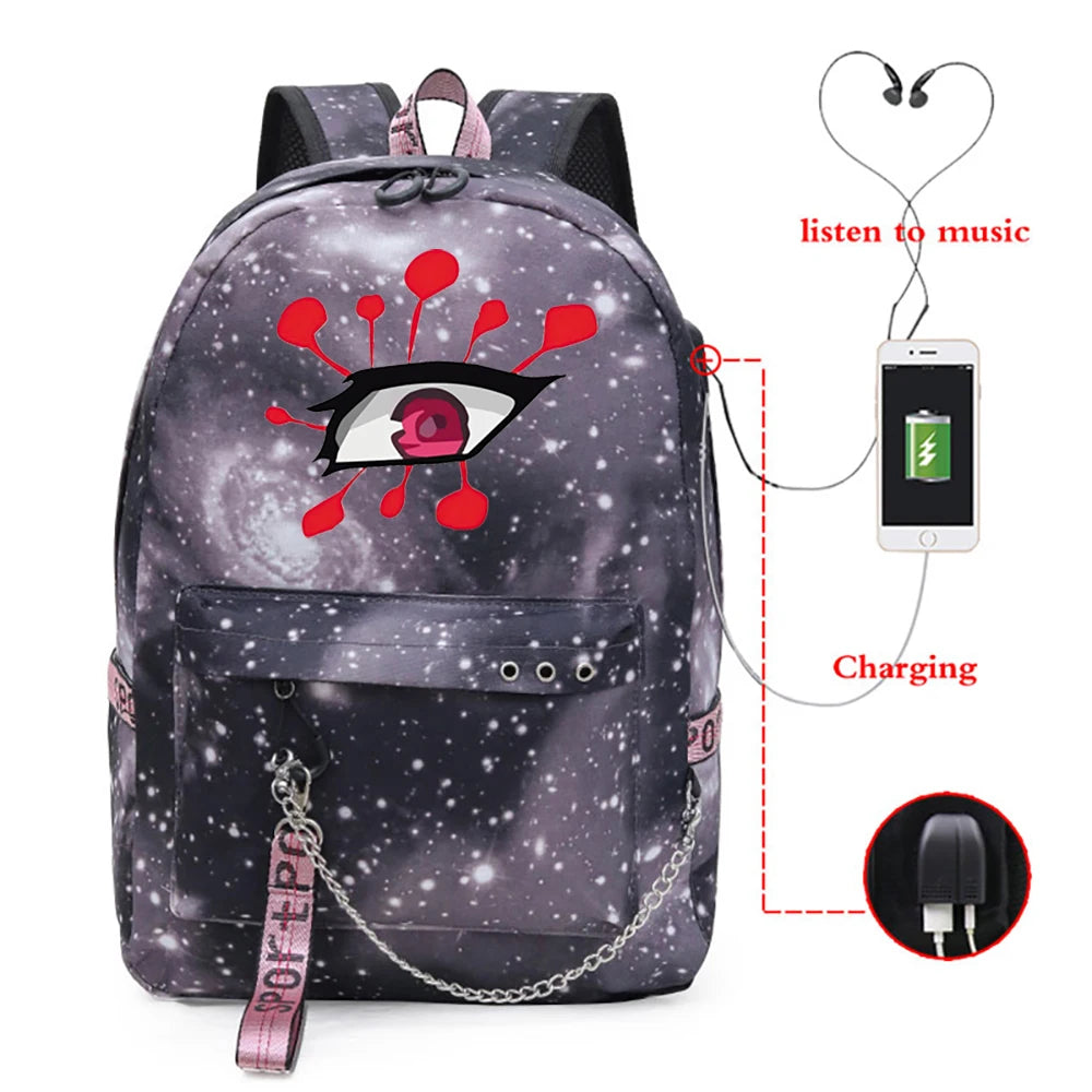 Demon Slayer Tengen Uzui Eye Anime Backpack School Bags Laptop Travel Bags