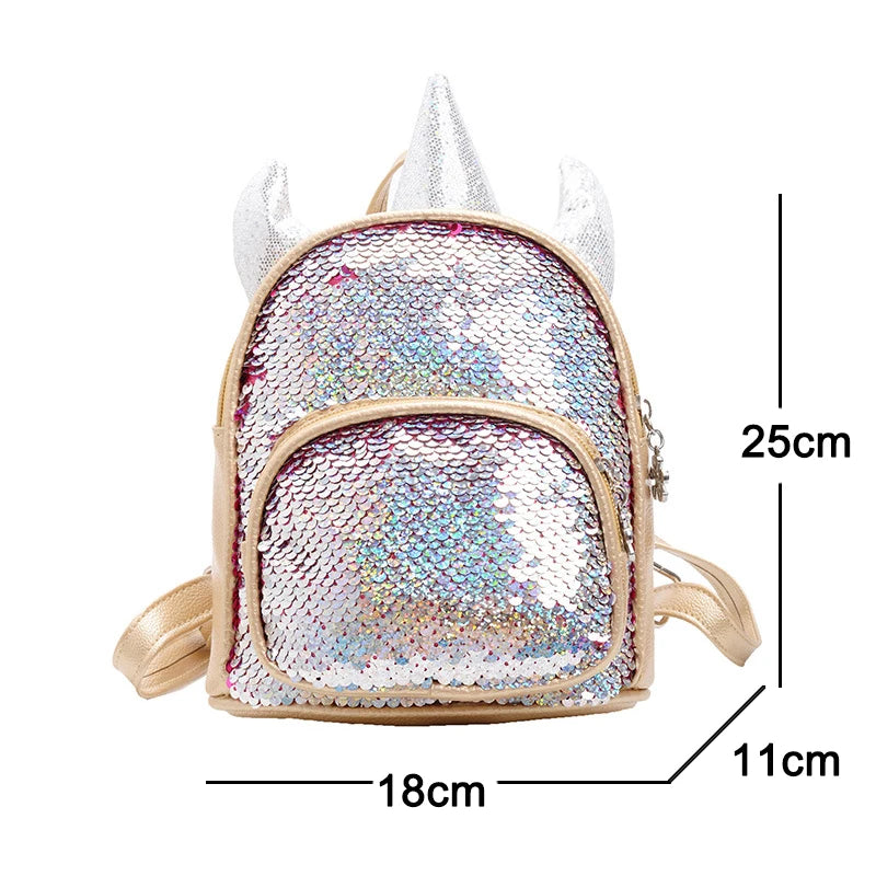 Kindergarten Girls Sequin Backpack PU Leather School Bags