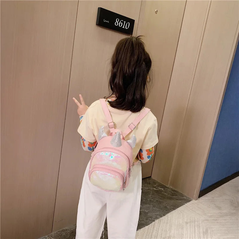 Kindergarten Girls Sequin Backpack PU Leather School Bags