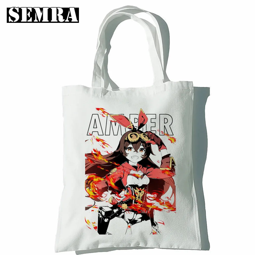 Klee Anime Women Canvas Shopper Bag Large Capacity Tote Mouse Shoulder Handbag