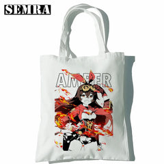 Klee Anime Women Canvas Shopper Bag Large Capacity Tote Mouse Shoulder Handbag