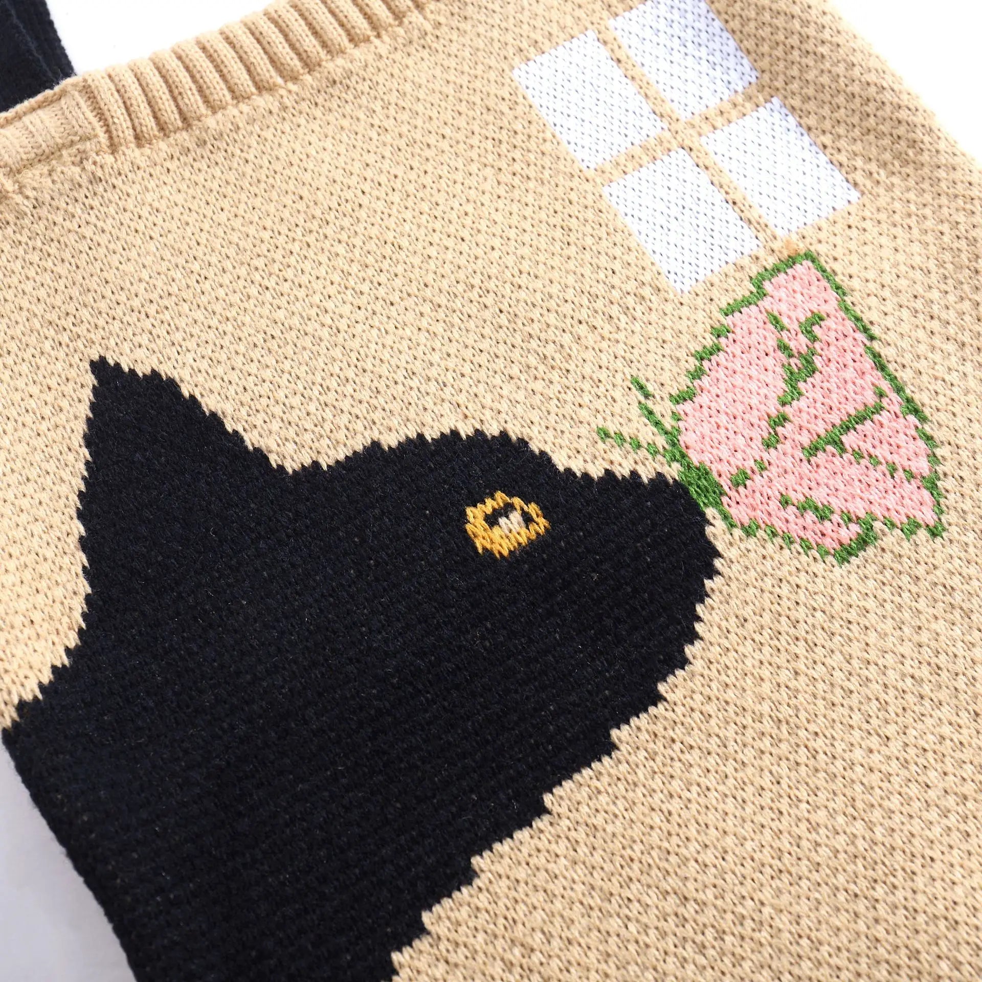 Knitted Bag Butterfly Cat Pattern Handbag Casual Totes Small Fresh Girls Bag