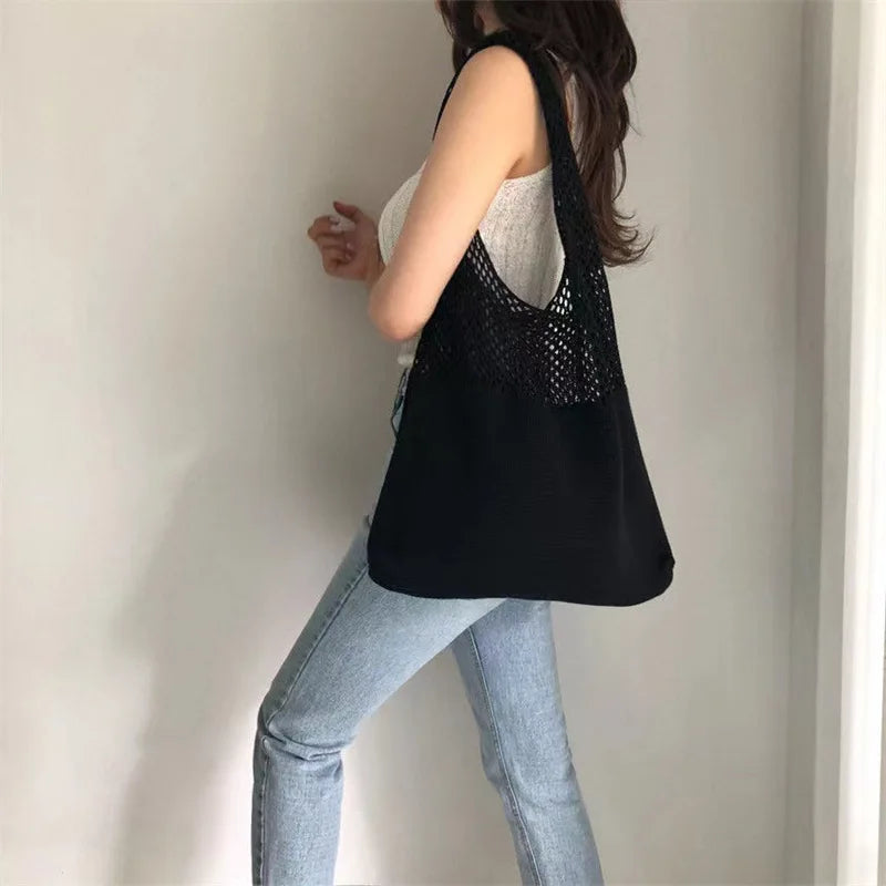 Women's Boho Style Knitted Shoulder Tote Bag