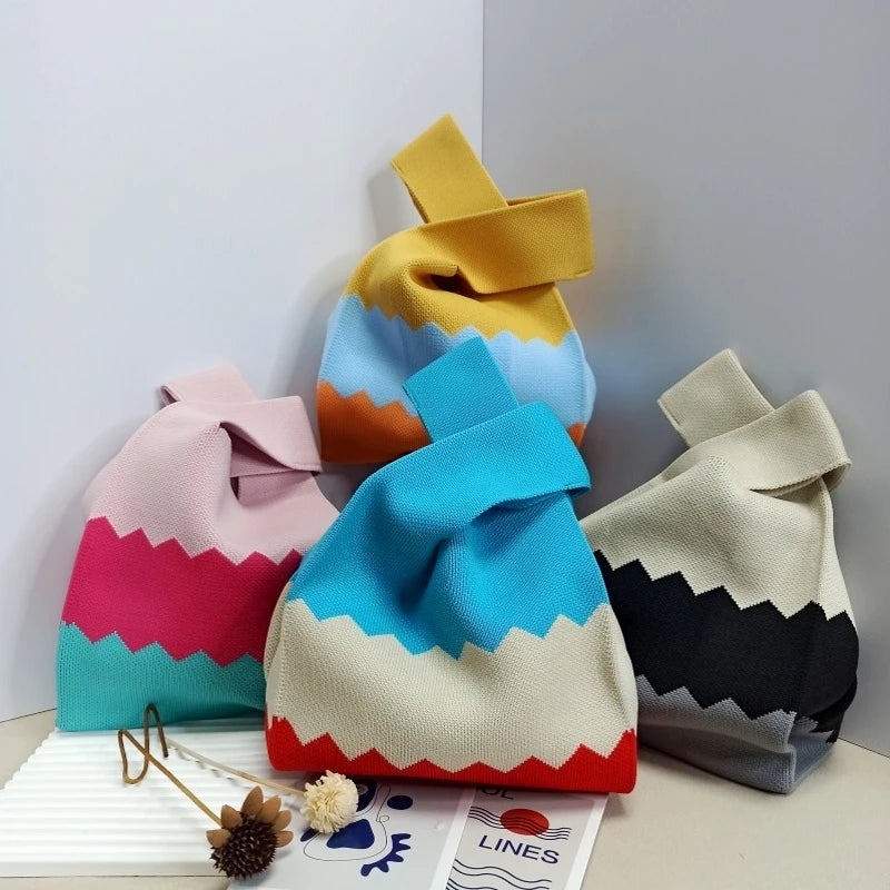 Knitted Women Handbags Casual Tote Striped INS Female Bags Ladies