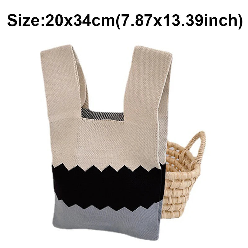 Knitted Women Handbags Casual Tote Striped INS Female Bags Ladies