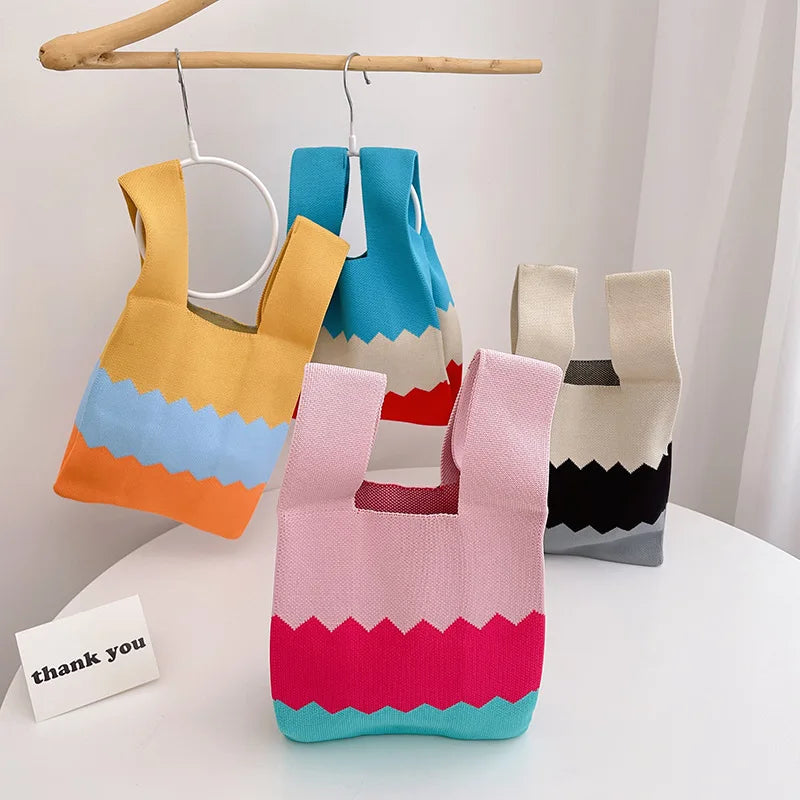 Knitted Women Handbags Casual Tote Striped INS Female Bags Ladies