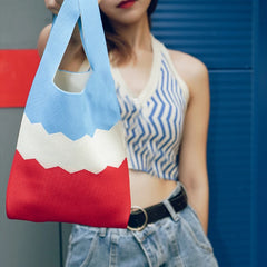 Knitted Women Handbags Casual Tote Striped INS Female Bags Ladies