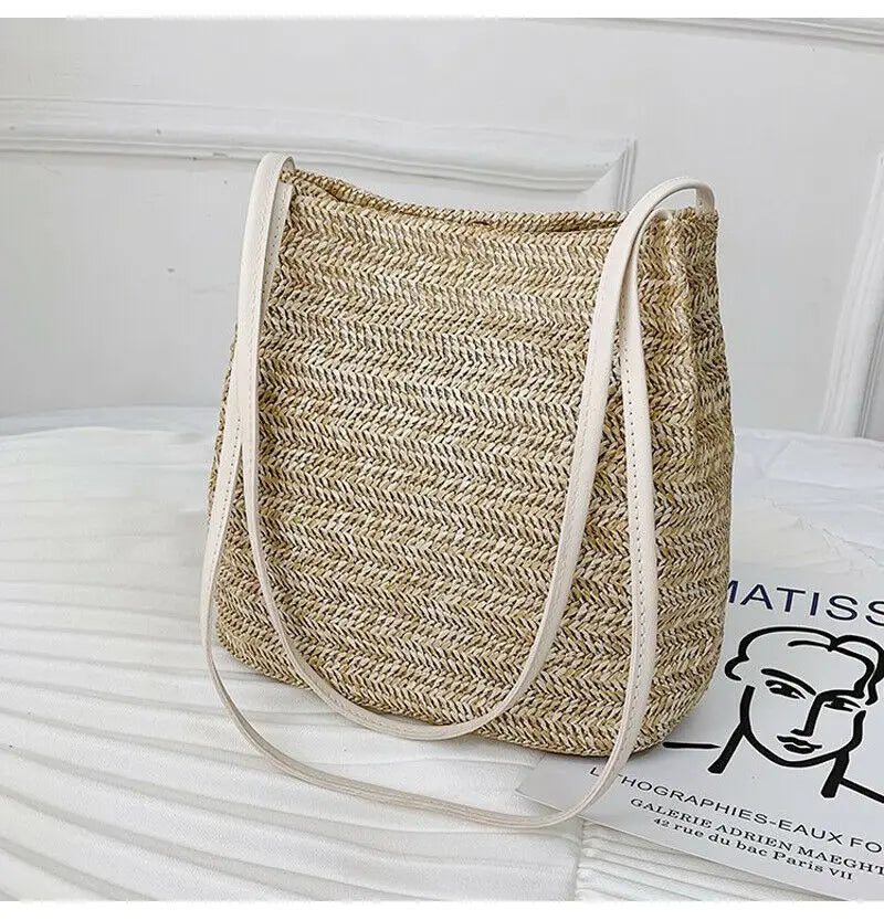 Knitted Straw Bag Crossbody Shoulder Handbags for Women Messenger Bucket Bags