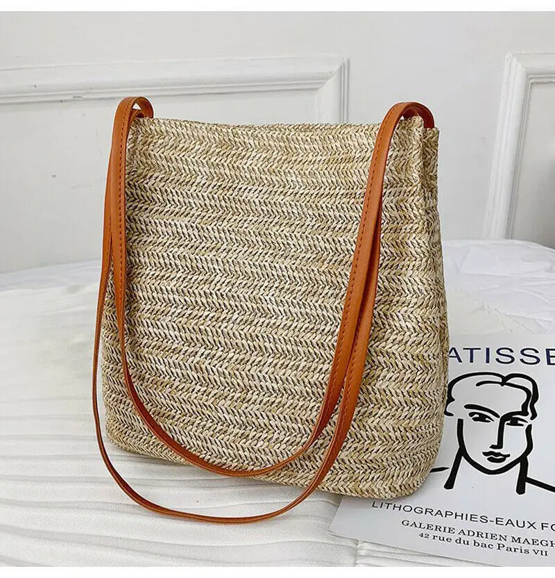 Knitted Straw Bag Crossbody Shoulder Handbags for Women Messenger Bucket Bags