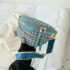 Women's Knitted Waist Pack Fanny Bag Wide Strap Crossbody Chest Trended