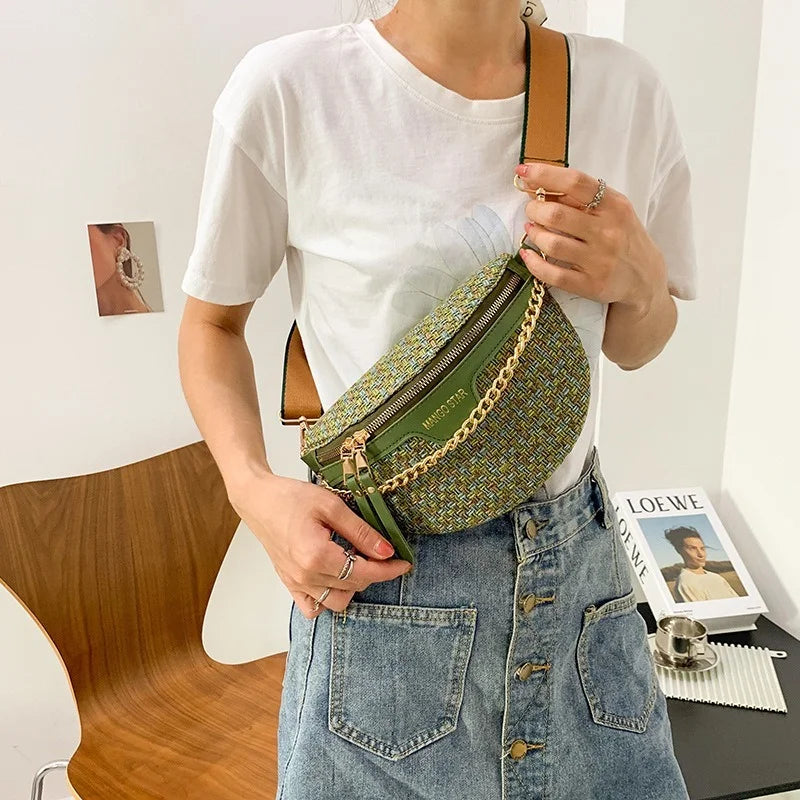 Knitted Waist Packs for Women Wide Strap Crossbody Chest Bags