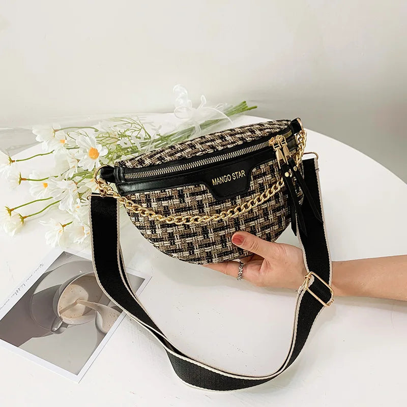 Knitted Waist Packs for Women Weaving Fanny Packs Female Waist Bags