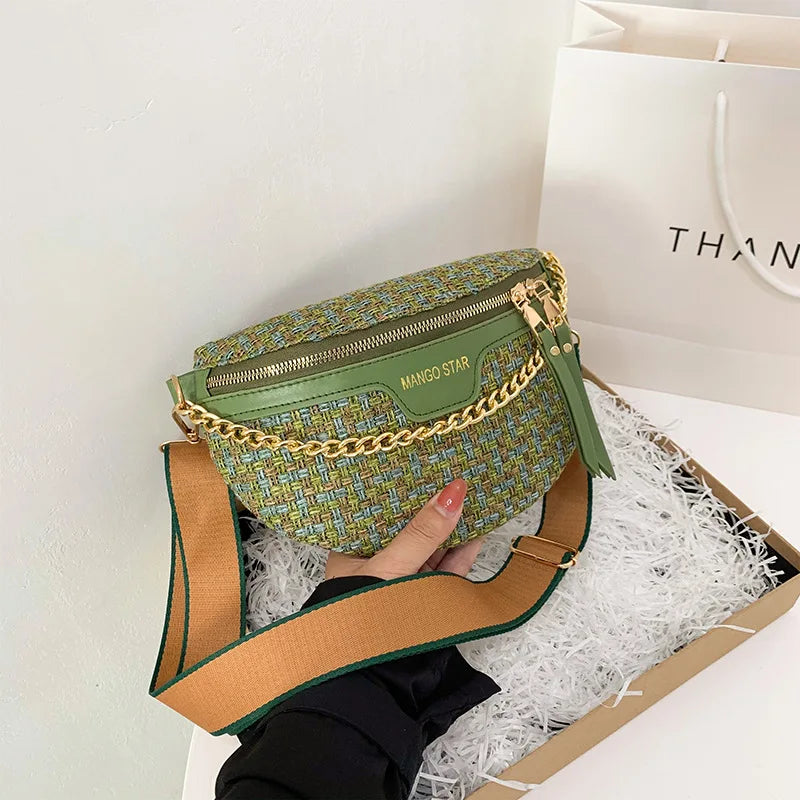 Knitted Waist Packs for Women Weaving Fanny Packs Female Waist Bags
