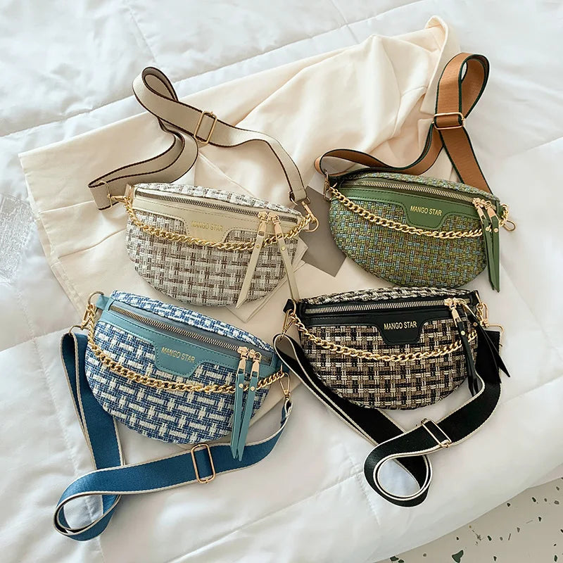 Knitted Waist Packs for Women Weaving Fanny Packs Female Waist Bags