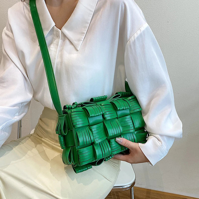 Knitted Weave Women's Clutch Shoulder Bag Leather Cross Body Bags