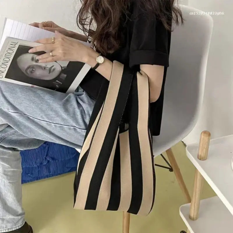 Knitting Women Handbag Shoulder Bag Big Tote Shopping Wristlet Bag