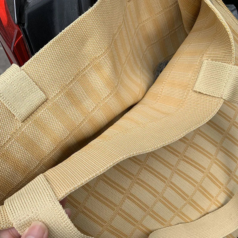 Knitting Wool Women Handbag Chequer Chess Eco big Shopping Bag Decoration Purse