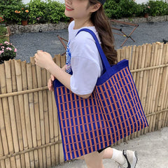 Knitting Wool Women Handbag Chequer Chess Eco big Shopping Bag Decoration Purse