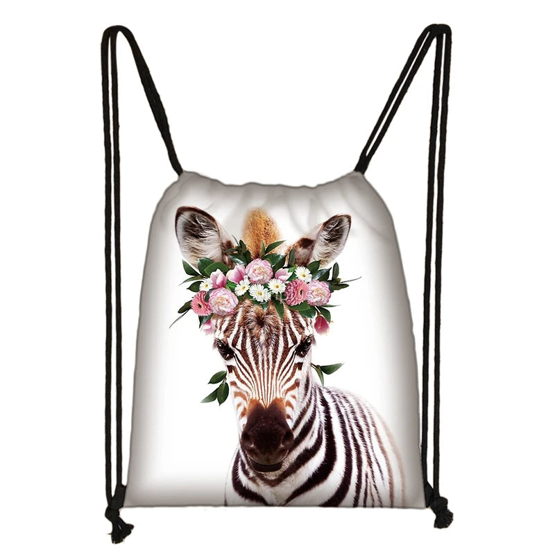 Animal Print Drawstring Bag Leisure Travel Storage Bags Woman Shopping Backpack