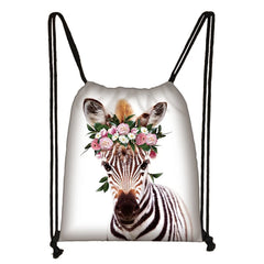 Animal Print Drawstring Bag Leisure Travel Storage Bags Woman Shopping Backpack