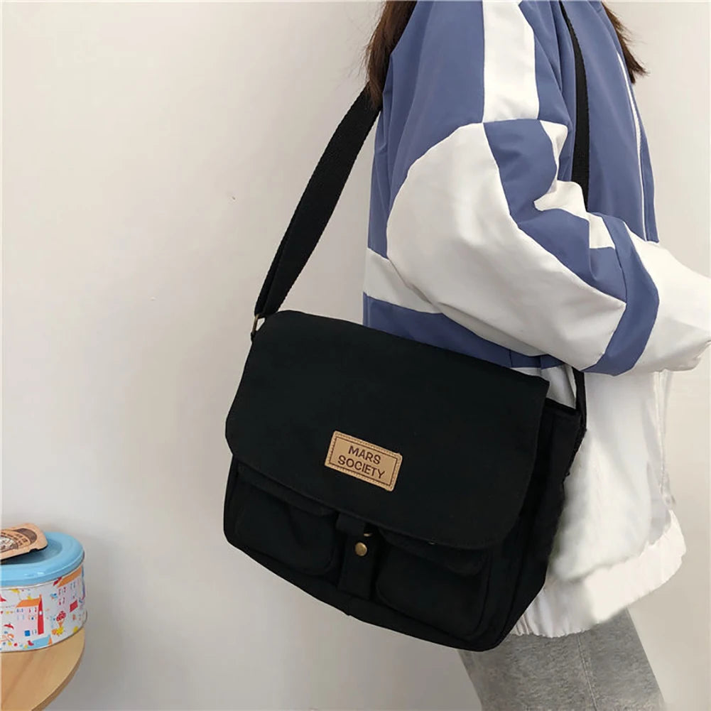 Korea Harajuku Messenger Bag Canvas Men Women College Students Pockets
