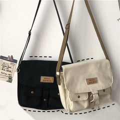 Korea Harajuku Messenger Bag Canvas Men Women College Students Pockets