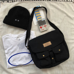 Korea Harajuku Messenger Bag Canvas Men Women College Students Pockets