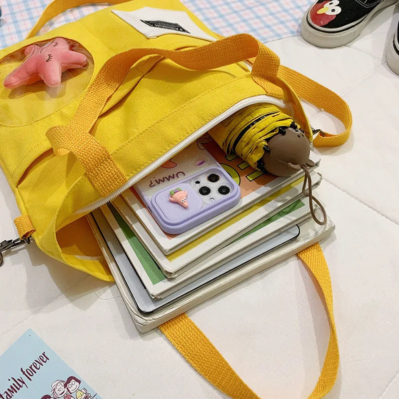 Korea Japan Women Backpack Canvas Bag Female Transparent Belt Starfish
