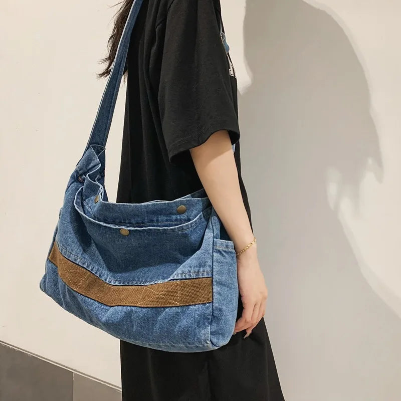 Korea Style Denim Shoulder Bags For Women Casual Eco Bag