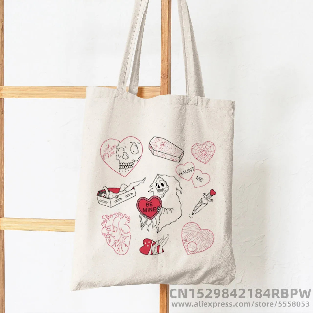 Korea Ulzzang Ins Heart Women Canvas Tote Bag Girl Art Gothic School Bag
