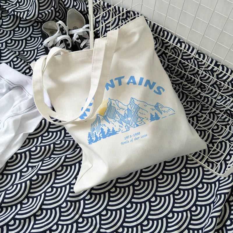 Korean Ulzzang Mountain Print Women Canvas Bag Large Capacity