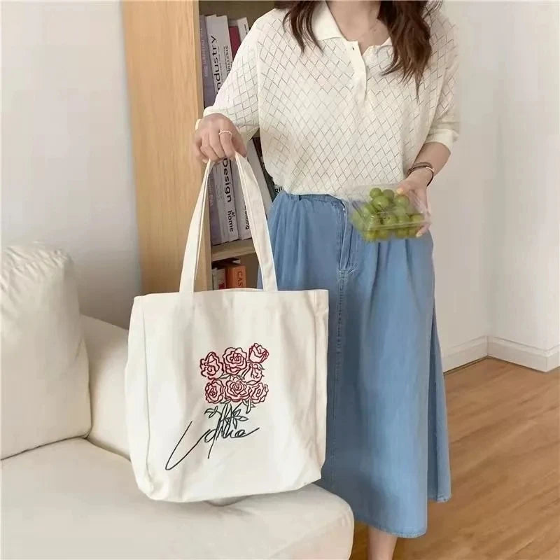 Vintage Floral Canvas Shoulder Bag for Women - Large Capacity