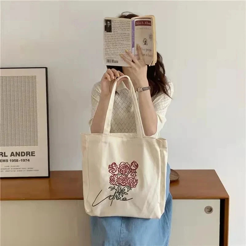 Vintage Floral Canvas Shoulder Bag for Women - Large Capacity
