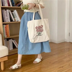 Vintage Floral Canvas Shoulder Bag for Women - Large Capacity
