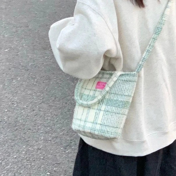 Green Matcha Check Tote Bucket Bag Lady Bags