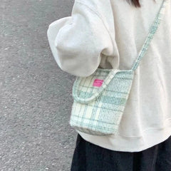 Green Matcha Check Tote Bucket Bag Lady Bags