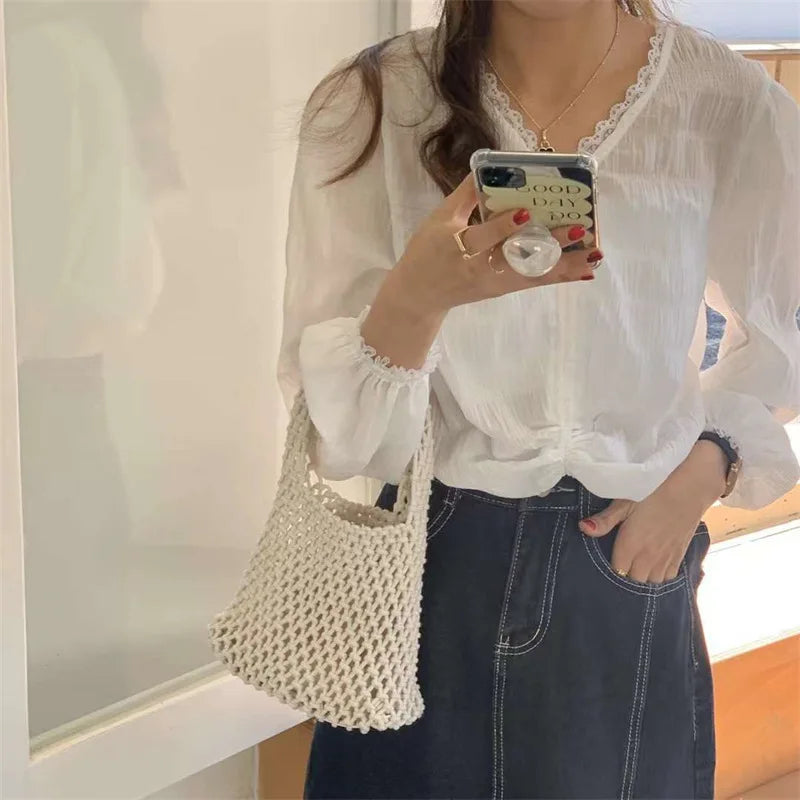 Bohemian Mesh Clutch Rope Wrist Bag Beach Bucket Bag
