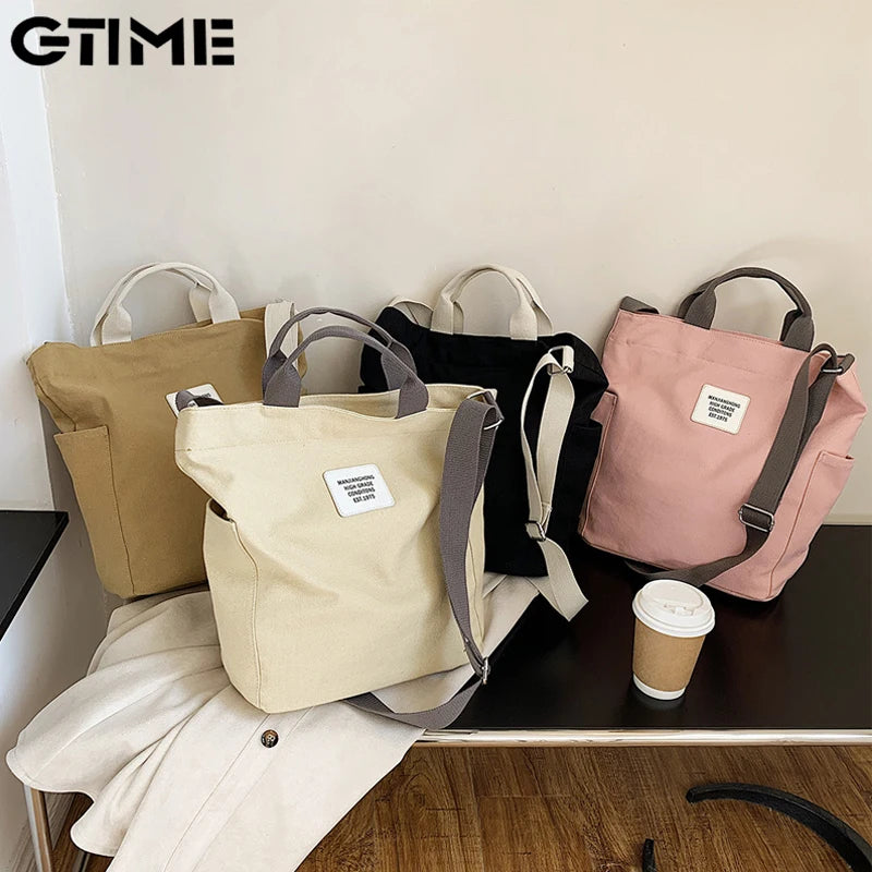 Letter Printing Canvas Shoulder Bag Zipper Women Messenger Handbag