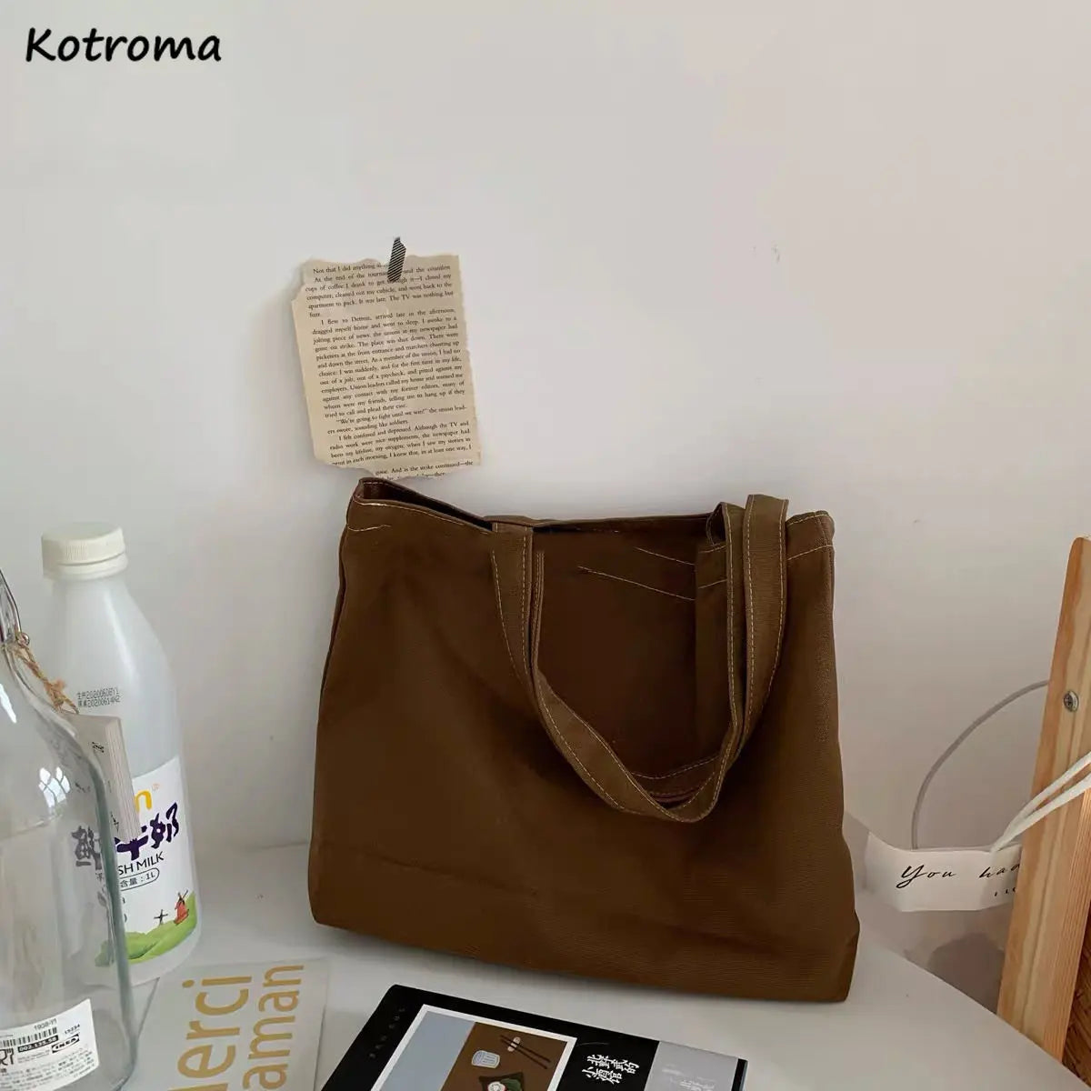 Canvas Shoulder Bags Women Vintage Underarm Large Capacity Totes School Shopping