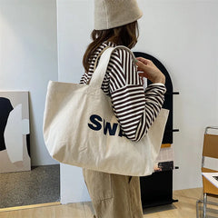 Canvas Women Shoulder Bags Big Female Student Tote Shopper Bag