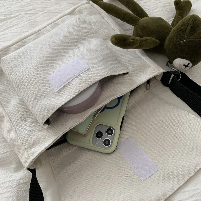 Casual Canvas-Bag Small Messenger Bag Women Shoulder Crossbody Phone Bag