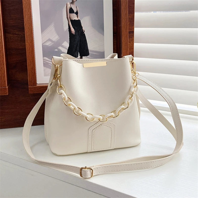 Women Leather Shoulder Bag Casual Handbags Crossbody Bucket Bags Messenger Sac