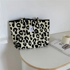 Leopard Print Canvas Tote Bag Women's Casual Shoulder Bag