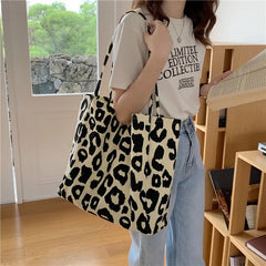 Leopard Print Canvas Tote Bag Women's Casual Shoulder Bag
